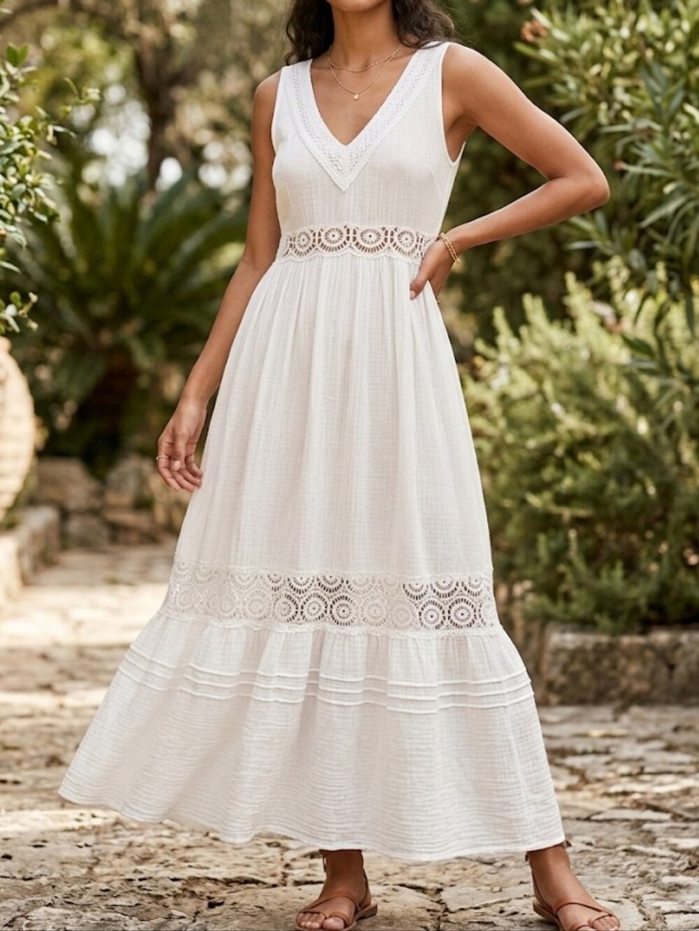 Sanctuary White Lace-Trim Midi Dress Xs